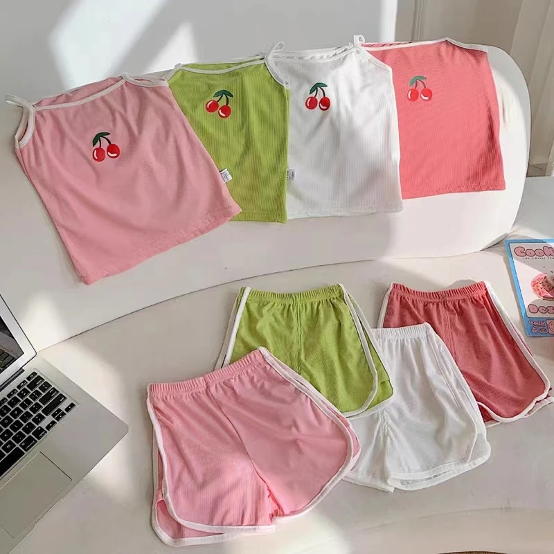 

Summer Children's Set Sleeveless Camisole+Shorts 2Pcs Suit Ice Silk Infant Toddler Baby Casual Fashion Outfits Kids Clothing