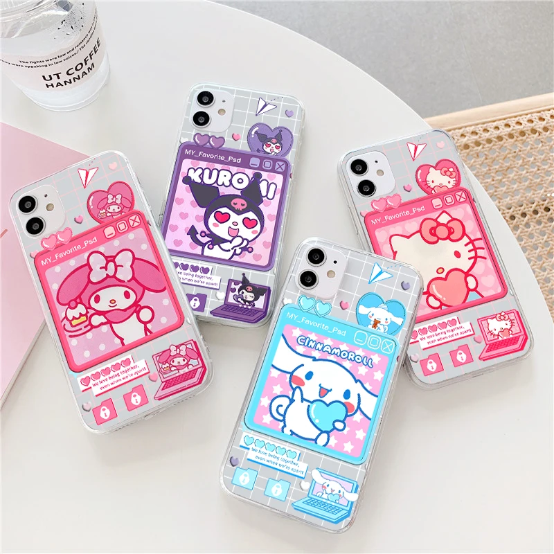 Lovely Sanrio Hello Kitty Kuromi Melody Case For iPhone 14 12 13 Mini 11 Pro 8 7 6 6S Plus X XR XS Max SE 2022 2020 Clear Cover