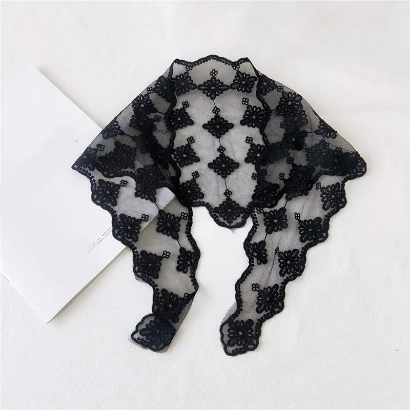 Lace Floral Print Women Silk Scarf Embroidered Triangle Transparent Wrap Shawl Head Long Hair Scarves Bandana Small |