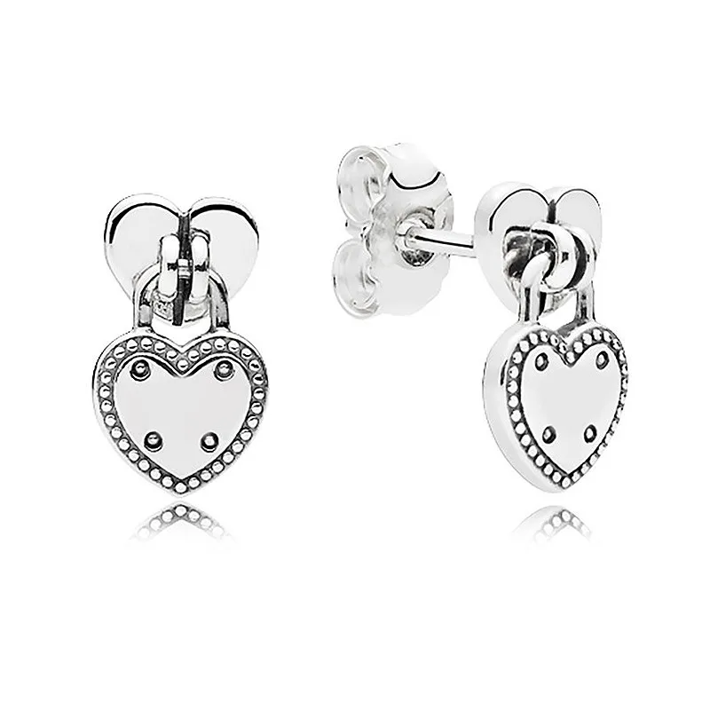 

Authentic 925 Sterling Silver Sparkling Padlock-inspired Love Locks With Crystal Stud Earrings For Women Wedding Fashion Jewelry