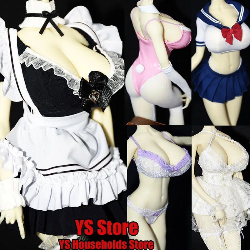 

Multi Styles 1/6 Female Cosplay Maid Nurse Sailor Uniform Solid Color Bra Underwear Suit Fit 12" Soldier UD Burst Chest Body