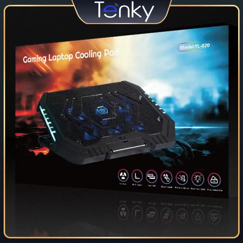 

Dc 5v Laptop Stand Dual Usb Ports Six-core Heat Sink Cooling Fan Base Suit With 6 Fans Multiple Light Effects Computer Cooler
