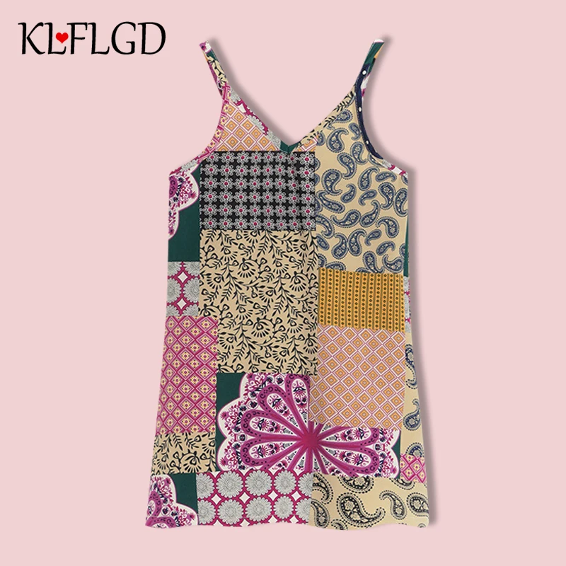 

2022 summer new Bohemian printed suspender V-neck dress 1-6 year old fashionable girl A-shaped suspender dress