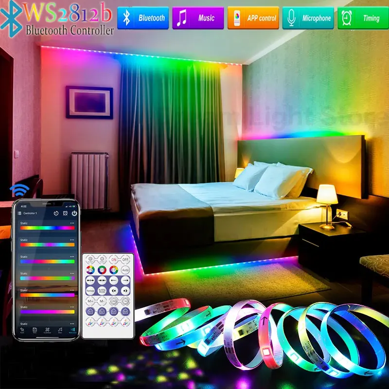 

Светодиодная лента, 10 м, RGB, Bluetooth, 5 в пост. Тока