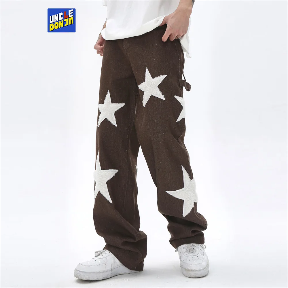 

UncleDonJM Star Embroidery Jeans Baggy Jeans for Men Y2k Men’s Jeans Hip Hop Distressed Streetwear Pants for Men