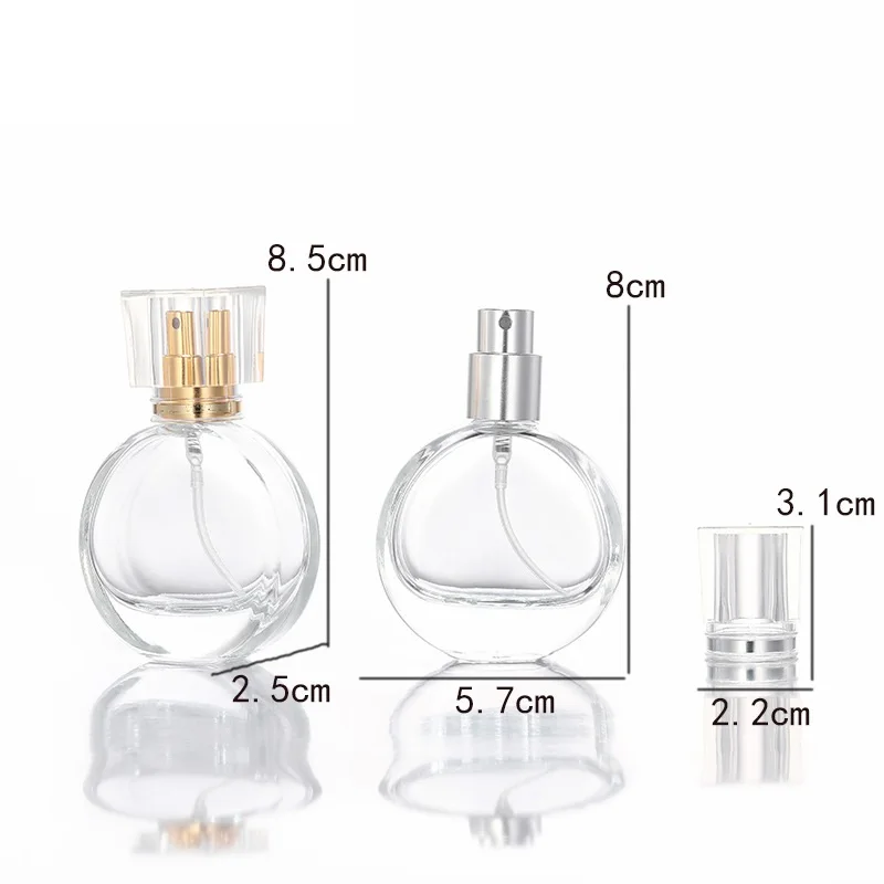 Spray Mist Bottle Glass 25ml Gold Silver Spray Pump With Cover 15Pcs Flat Round Parfum Vials Packaging Cosmetic Perfume Bottles images - 6