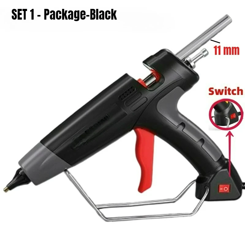 

11 мм горячий силиконовый пистолет черный для деревообрабатывающих инструментов, высокая мощность, вилка переменного тока 220 В, 800 Вт, профессиональный пистолет для горячего клея для домашнего ремонта, сделай сам