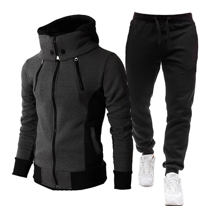 Men's Jacket Set Scarf Collar Windproof Tracksuit Coat + Sweatpants Sportswear Suits Man Jogging Suit Streetwear Casual Outfit