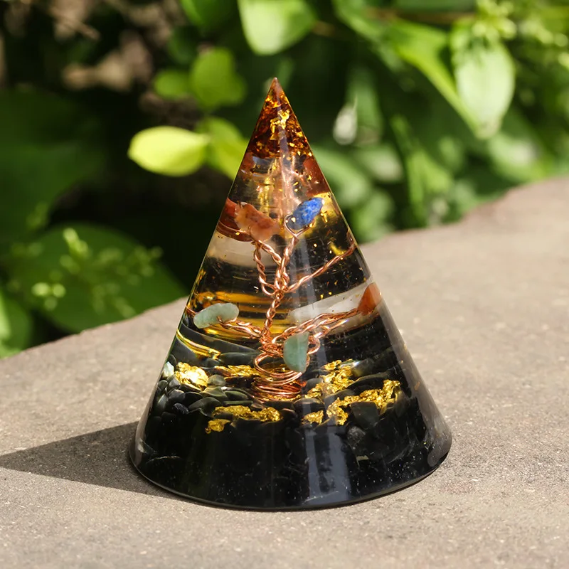 

Orgonite Chakras Energy Tree of Life Egyptian Pyramid Real Amethyst Obsidian Quarz Agate Crafts Divination Yoga Meditation Decor