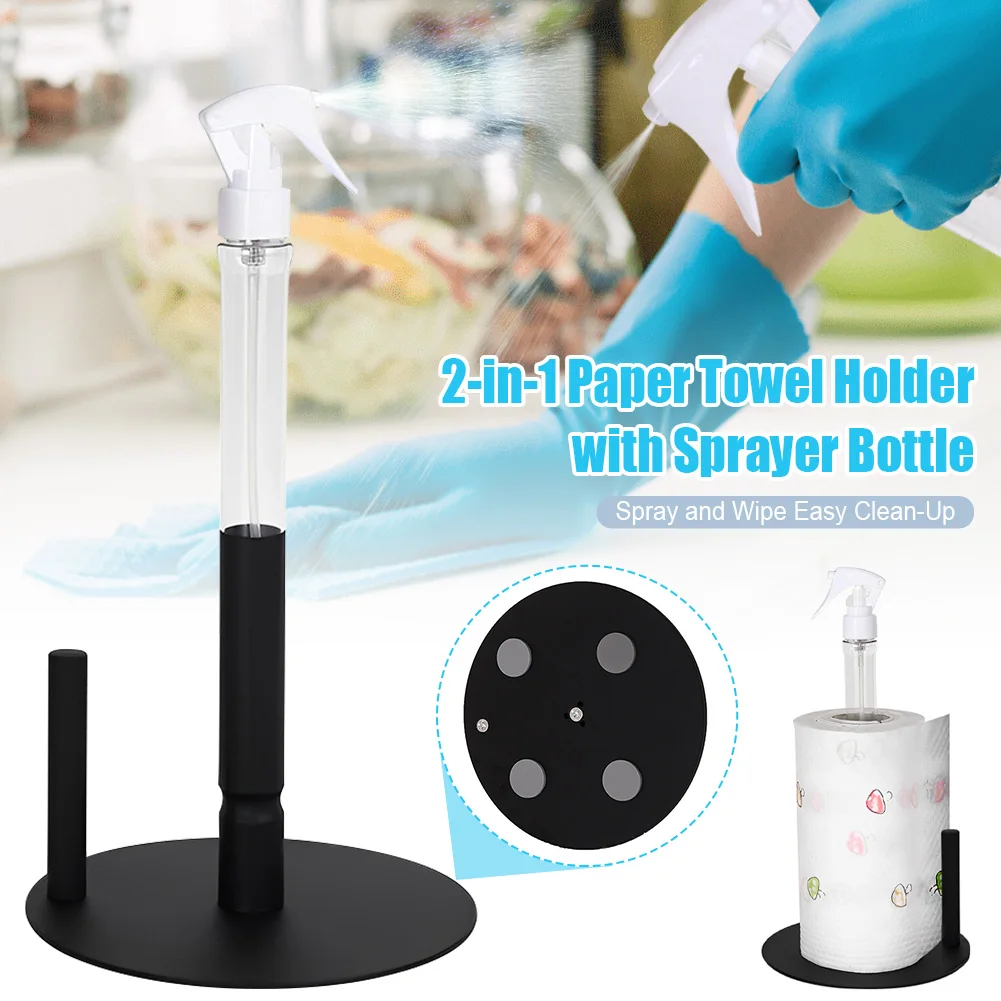

Kitchen Paper Towel Holder With Spray Bottle Stainless Steel Tissue Towel Roll Dispenser With Non-Slip Base For Kitchen Bathroom