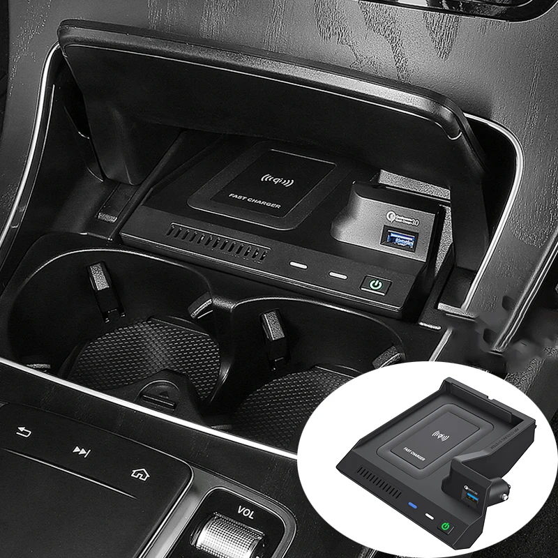 

Автомобильное беспроводное зарядное устройство для телефона Mercedes Benz AMG C43 C63 C260 W205 C220 X253 GLC250, аксессуары для быстрой USB-зарядки