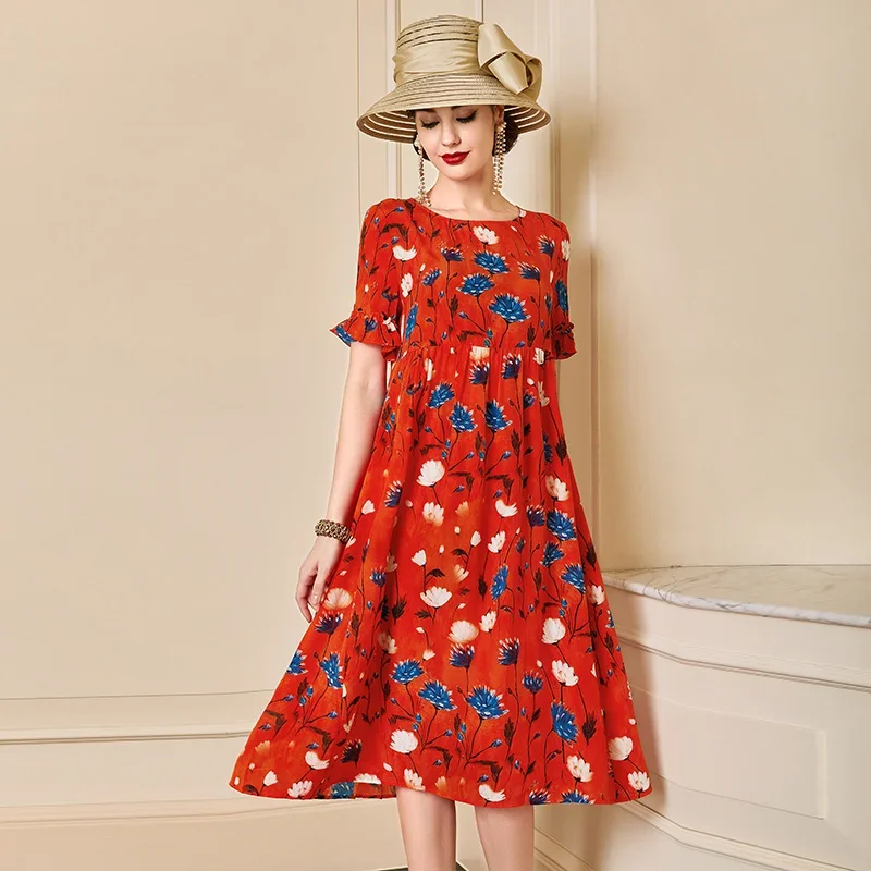 

Женское платье из 100% натурального шелка, летнее платье в богемном стиле, женское платье миди с высокой талией, Zjt1969, 2021