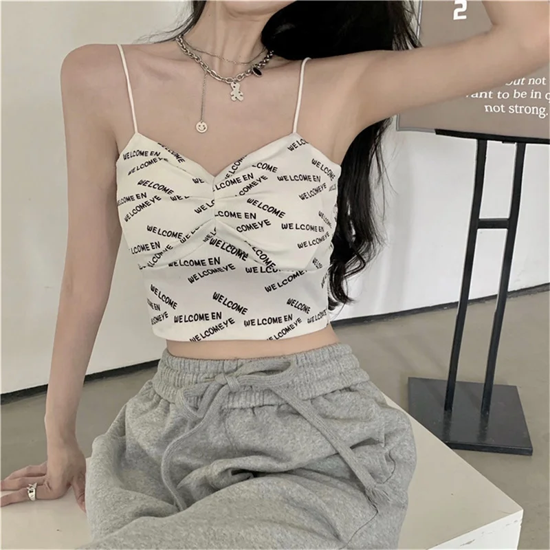 

Summer Women Fashion Casual Letter Print Tank Crop Top Girls' Sexy Sleeveless Slim Vest Lingerie Camisole