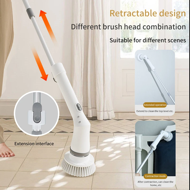 

Electric Cleaning Turbo Scrub Brush Multifunctional Long Handle Cordless Spin Scrubber Cleaning Brush Bathroom Accessorie