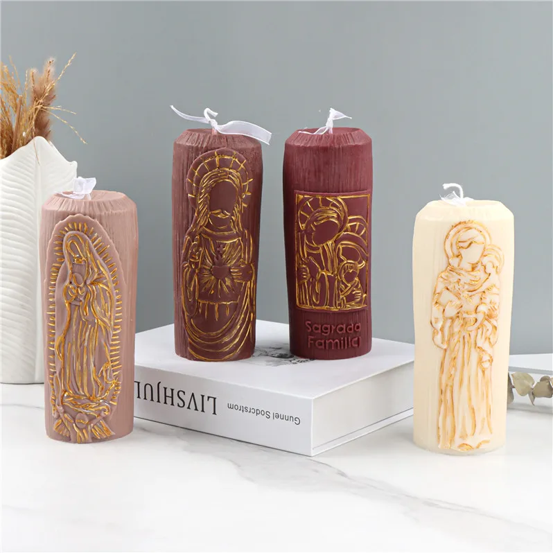 Church Stump Wood Carving Silicone Mold Gypsum form DIY Handmade Aromatherapy Candle Ornaments Handicrafts Soap Mold Hand Gift