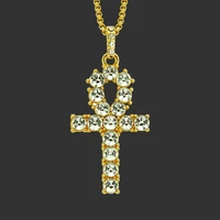 new selling egyptian cross hip hop pendant long mens necklace rap fashion jewelry natural decorations box chain religion belief