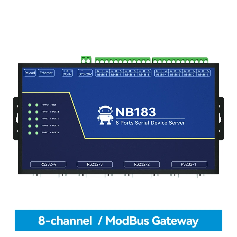 

Изолированный 8-канальный последовательный сервер RS485/232/422 к RJ45 ModBus RTU RJ45 к TCP/UDP NB183S встроенный Watchdog MQTT/HTTP IOT