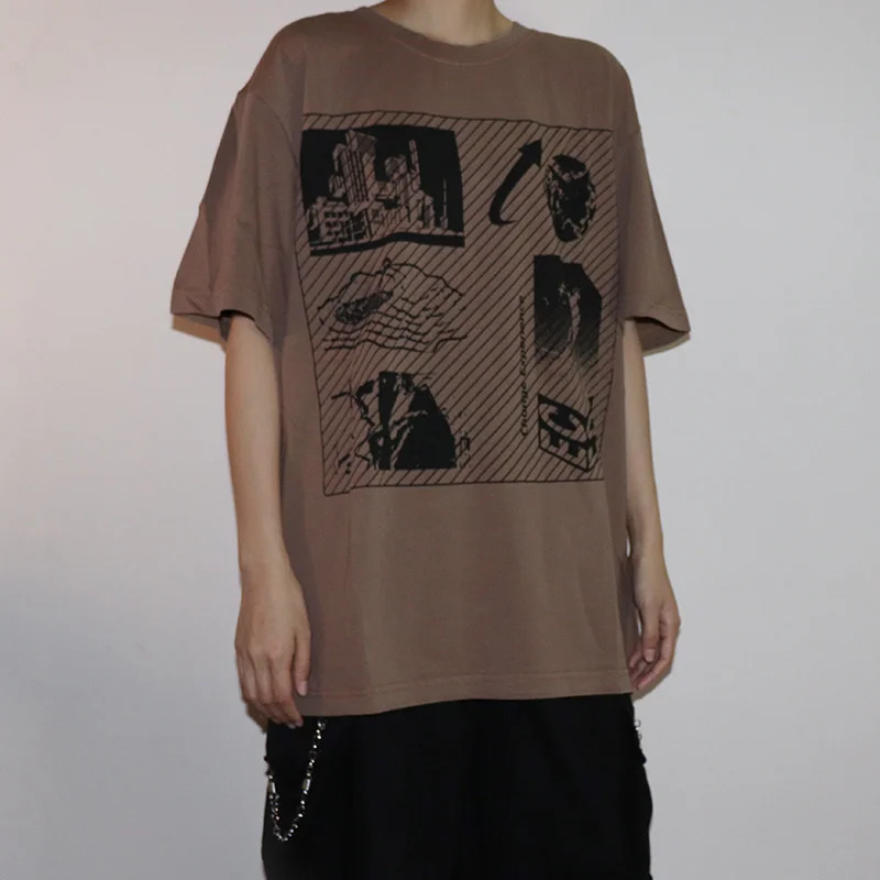 

C.E 21SS Japanese Style CAVEMPT Fashion Dilapidated Washing Abstract Printing Baggy Round Neck Short Sleeve T-Shirt For Men Wome