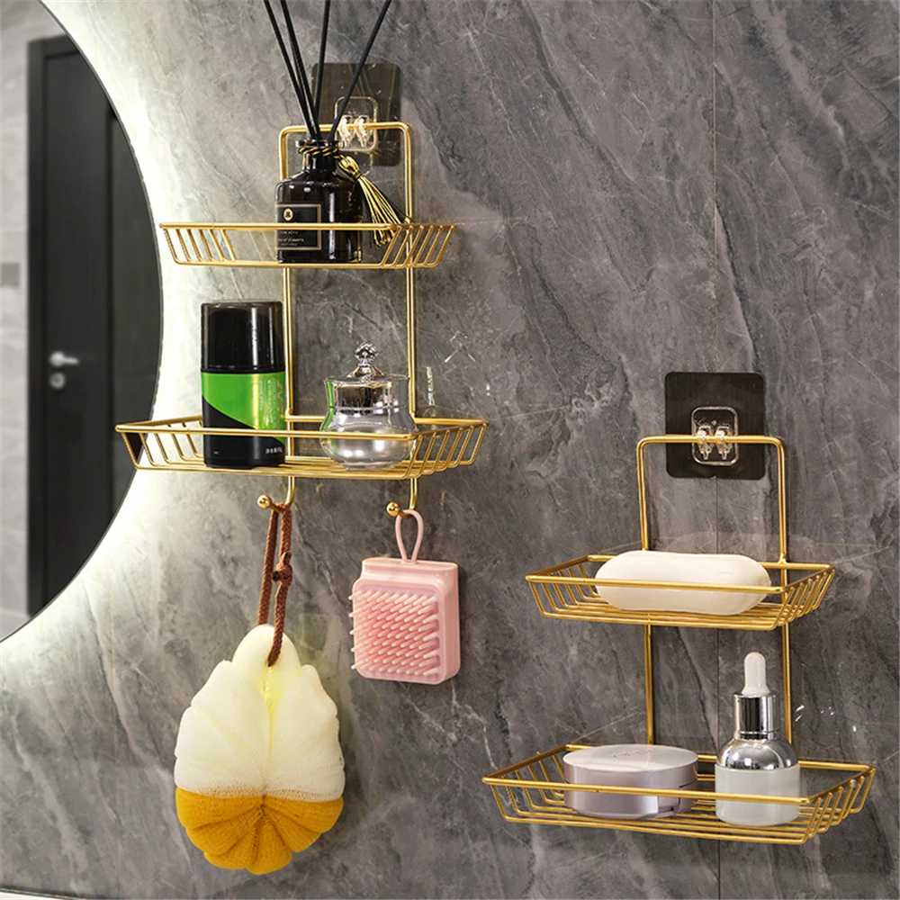 

Настенная Золотая полка для мыла, ванной комнаты, без пробивания отверстий, стеллаж для хранения в скандинавском стиле, простая железная по...