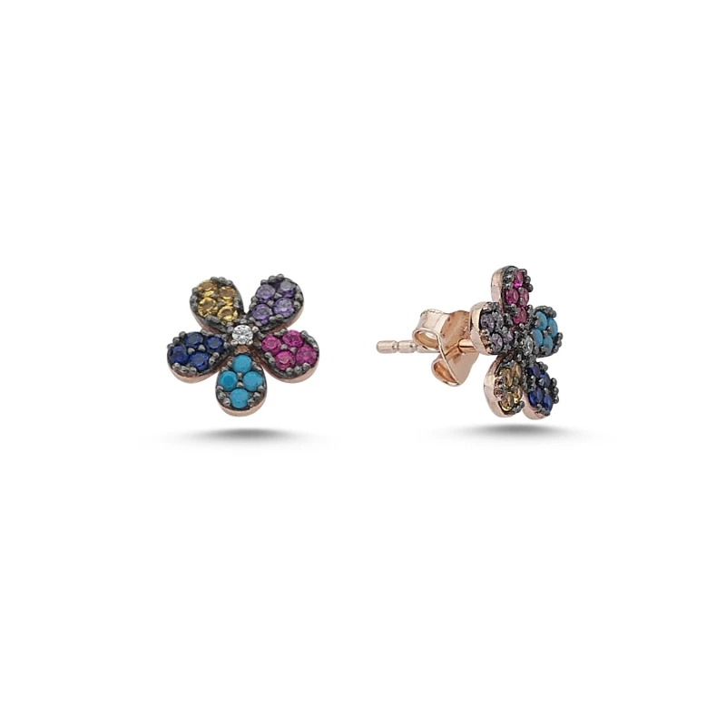 

Silver 925 Sterling Mixed Color Zircon Daisy Earrings