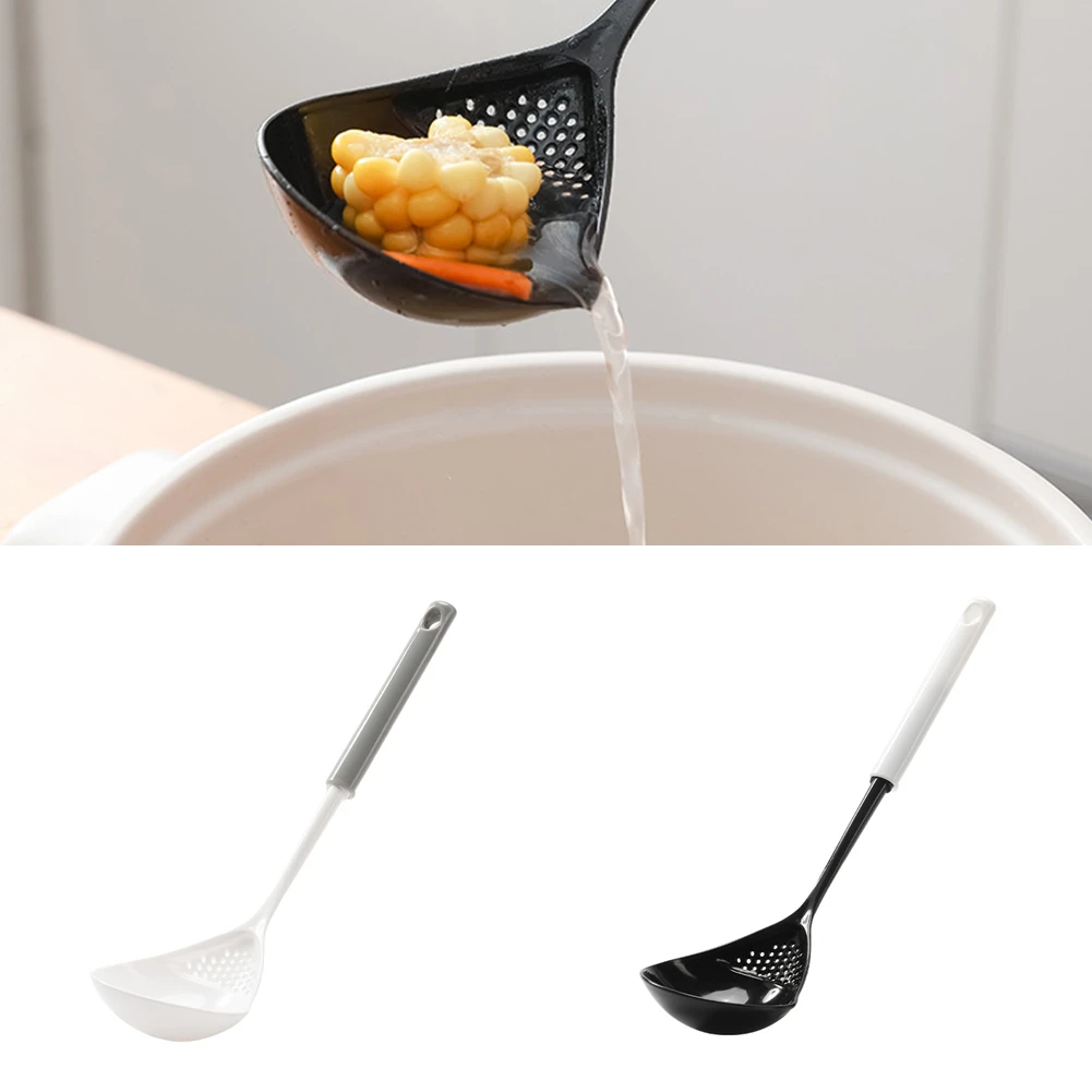 

Kitchen Accessories Cooking Shovels 2 In 1 Long Handle Melon Scoop Plastic Spoon Colander Soup Vegetable Strainer Kitchen Tools