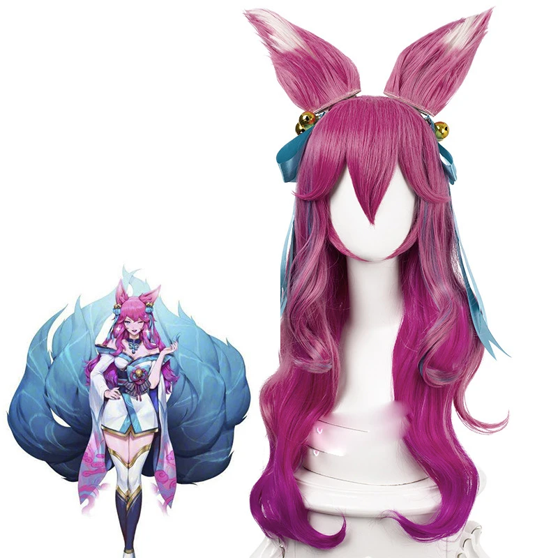 

Spirit Blossom Ahri Cosplay Wig LOL Cosplay 70cm Long Curly Wavy Heat Resistant Synthetic Hair Game Wigs Fox Pink Purple Wig