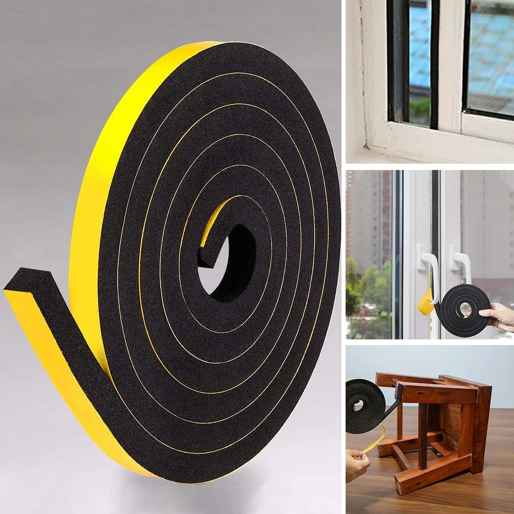 

2*Adhesive Foam Tapes 12mm(W) X 10mm(T) X 4M(L) Closed Cell Home Door Anti-collision Rubber Strip Foam Sound Insulation Strip