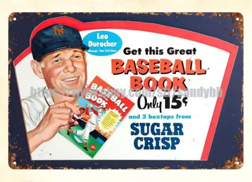 1950-х Лео дюроше сахар хрустящий бейсбол металлический жестяной знак внутренние