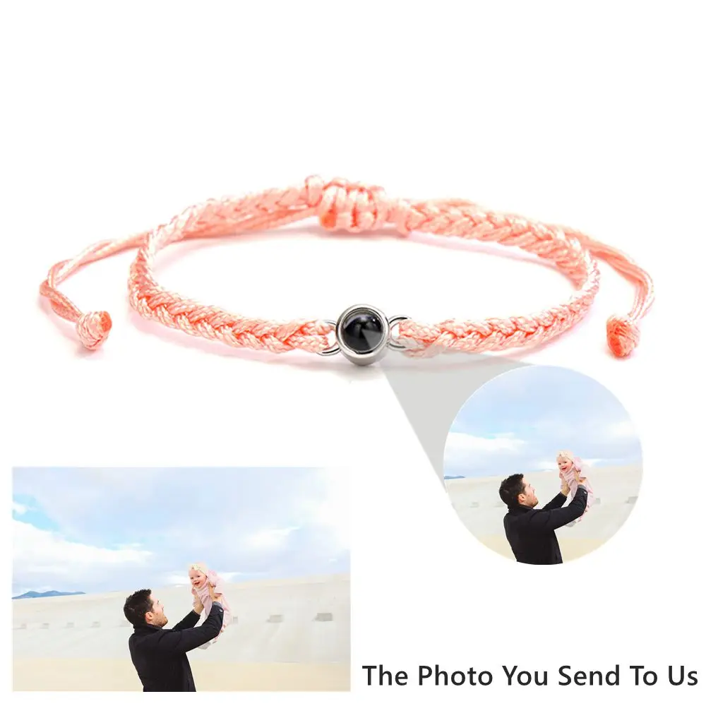 925 Silver Personalized Projection Braided Bracelet Custom Photo Bracelet for Woman Man Couple Family Jewelry Memorial Gift
