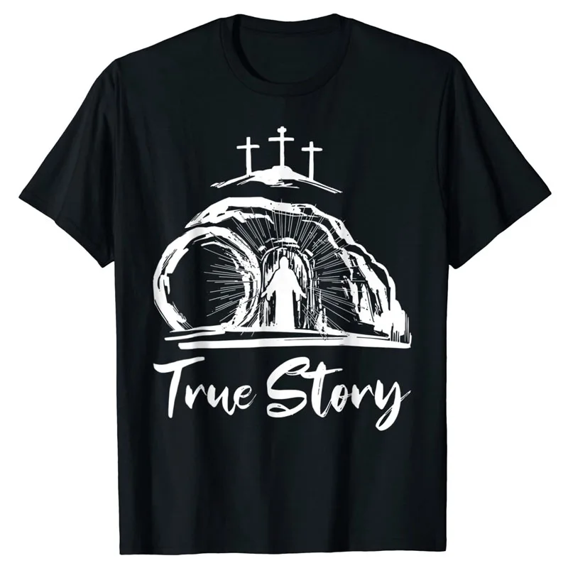 

He Is Risen Christ Cross Jesus Easter Day Christians True Story T-Shirt Funny Faith Graphic Tee Tops Women Short Sleeve Blouses