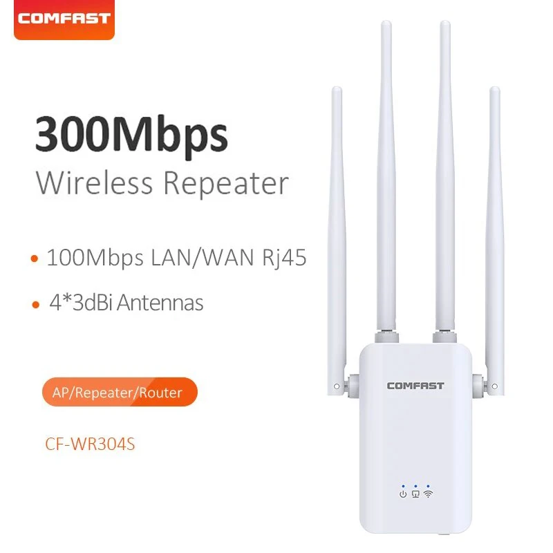 

300Mbps Wireless Repeater 2.4G With 4 Antenna WiFi Signal Extender Booster Long Range Full WiFi Coverage Amplifier Access Point