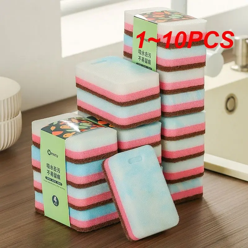 

1~10PCS Wipe Convenient Double-sided Sponge Powerful Cleaning Decontamination Dishwashing Three-in-one Kitchen Essentials