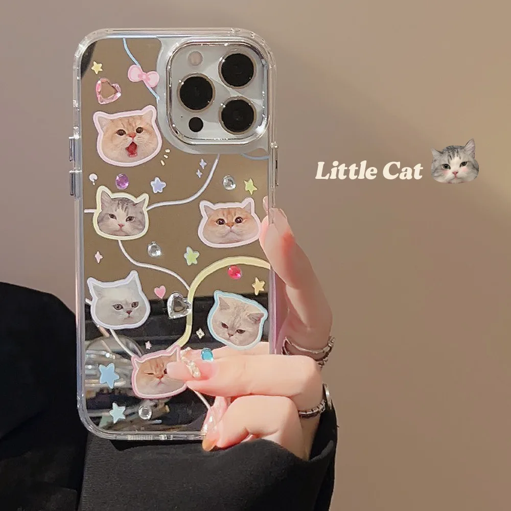 

Electroplated Mirror Cat Head Phone Case for iPhone 14 12 13 11 Pro ProMax Plus X XR Xsmax Shockproof Phone Cover