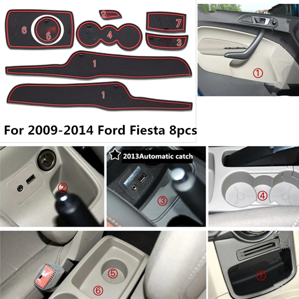 

7 шт. Замена для Ford Fiesta 2009-2014 автомобильные дверные канавки коврик для хранения нескользящий слот коврик для бутылки
