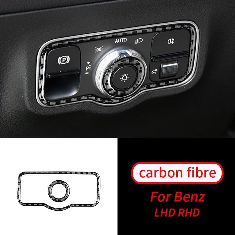 

For Mercedes-Benz B Class GLB 2019-2020 Real Carbon Fiber Headlight Switch Decoration Cover Decal Trim Car Interior Accessories
