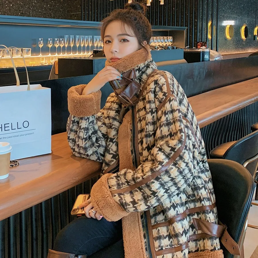 

Женское пальто из овечьей шерсти, утепленная и бархатная Корейская Свободная верхняя одежда, Женская короткая твидовая куртка, новинка вес...