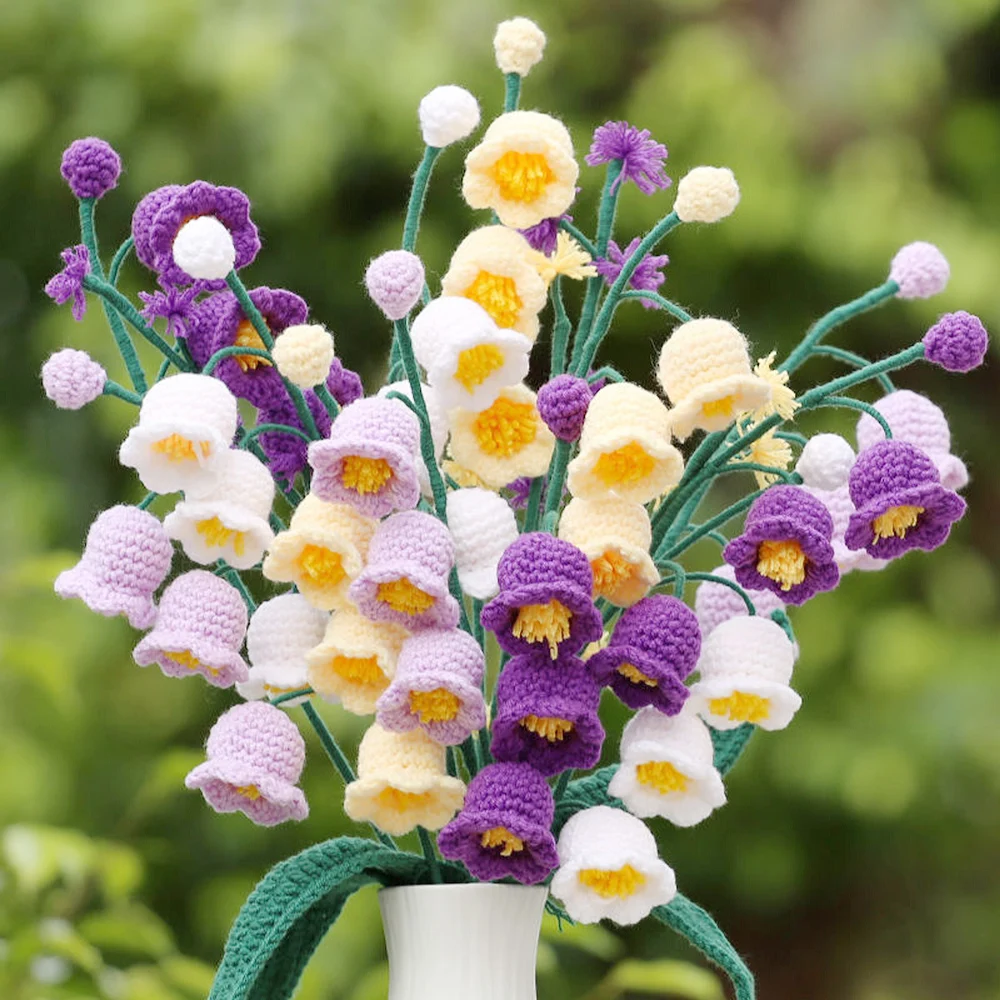 

Hand-knitted Yarn Crochet Lily of the Valley Artificial Flowers Bouquet Handmade Flower For Wedding Decorations DIY Home Decor