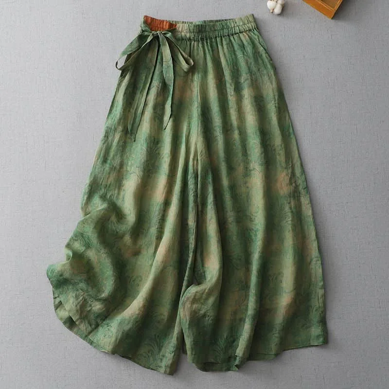 Брюки из хлопка и льна с принтом Свободные повседневные винтажные модные штаны в