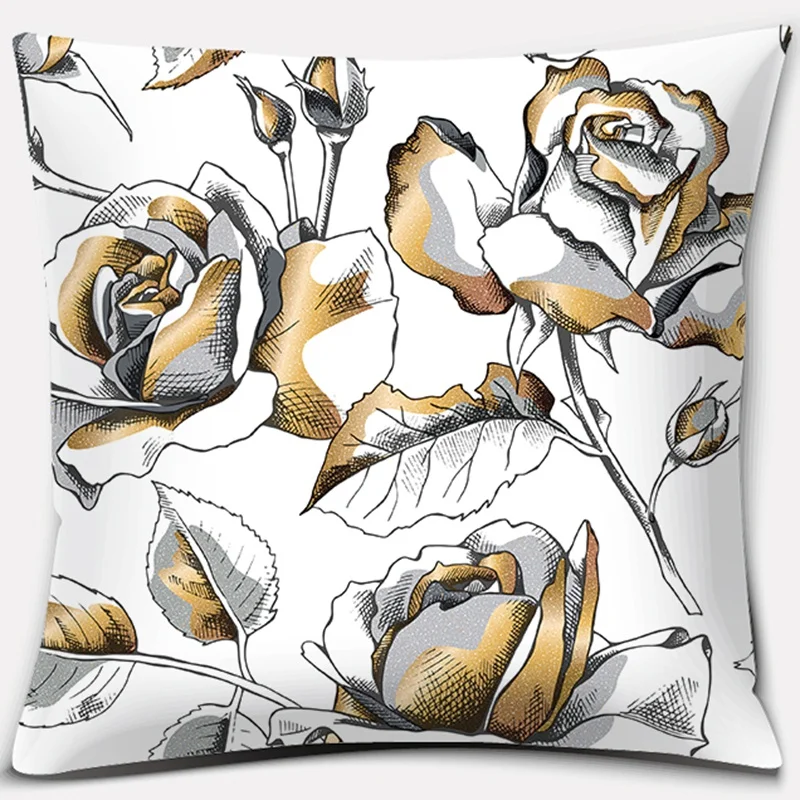 

Gold Anemone Rose Flower Pattern Decorative Pillow Case Square Pillow Case Home Office Hotel Car Seat Sofa Decorative Cover