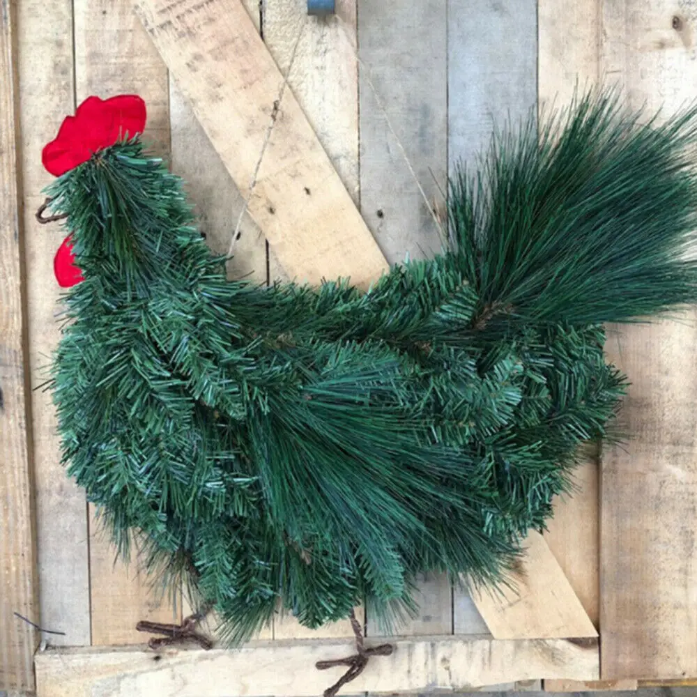 

30x20cm Rooster Chicken Wreath Christmas Wreath Outdoor Rooster Christmas Wreath for Front Door Wreath for Festival Front Door
