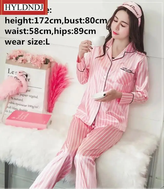 New Womens Silk Striped Pyjama Women Sleepwear Set Autumn Winter Homewear Sleepwear Robe Long Sleeve Nightwear Pjs Pajama Set