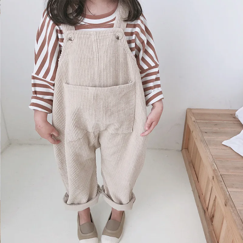 

2021 New Children Toddler Boys Kids Solid Overalls Suspender Trousers Casual Corduroy Baby Bib Pants Solid Outwear 9M-5T