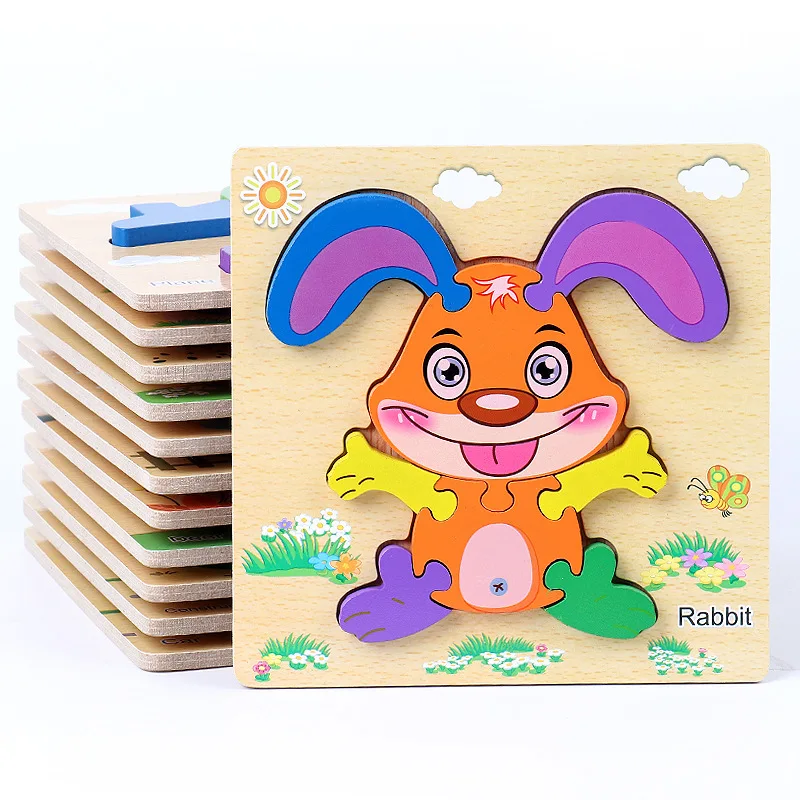 

Деревянный 3d пазл-игрушка Монтессори для детей 1-2-3 лет, малыш, мальчик и девочка, утолщенная деревянная игрушка для раннего развития, мультя...