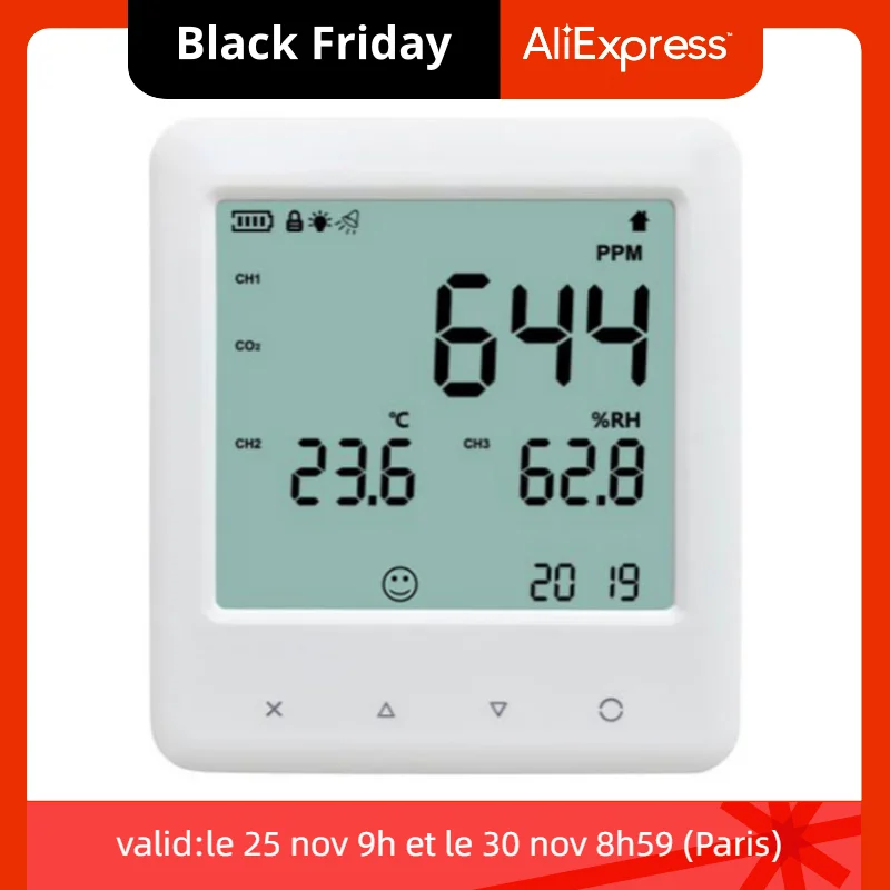

YEM-40B Digital Hygrometer Gauge CO2 Meter Indoor Thermometer Room Temperature Humidity Monitor