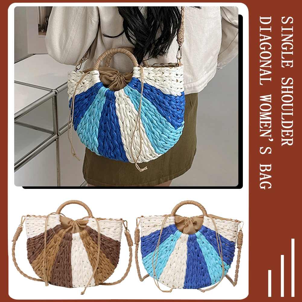 

Semicircle Straw Woven Messenger Bag Color Matching Summer Beach Vacation Bags Handmade Fashion Simple Casual ElegantTravelсумка