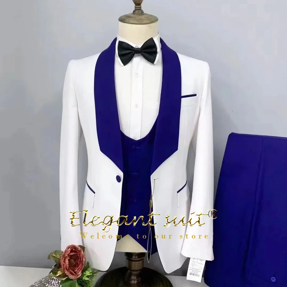 Мужское белое платье комплект из 3 предметов (костюм жилет и брюки) модный