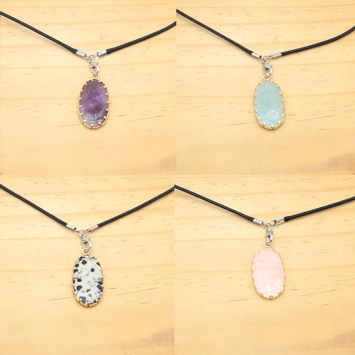 

Colorful Natural Stone Amethysts Amazonite Oval Pendant Necklace Wedding Party Jewelry Accessories Charming Gift for Women