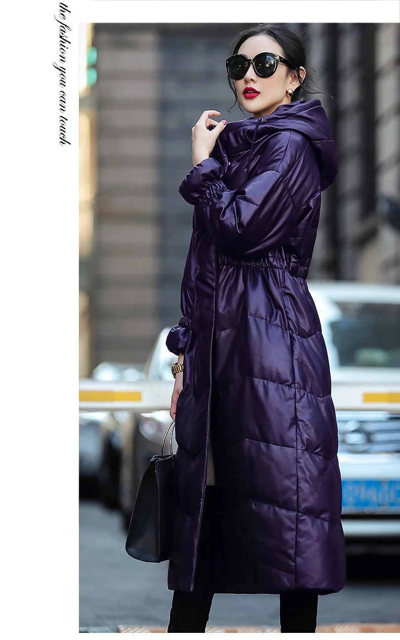 

Женская длинная куртка из натуральной кожи, с капюшоном, 19D68-052023