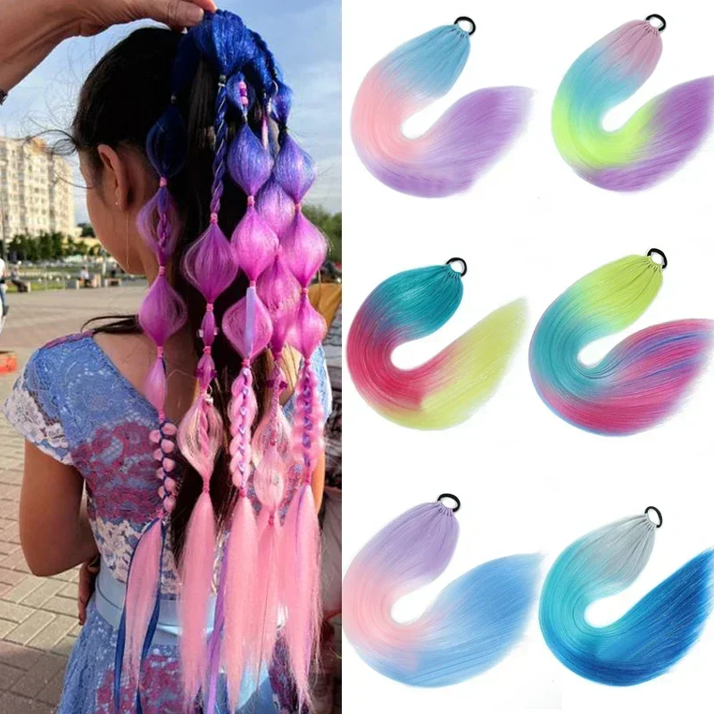 

Длинные косы для конского хвоста с резинками, 26 дюймов, «сделай сам», косички для волос, удлинение конского хвоста, синтетический блеск, мишура, смешанный конский хвост для женщин