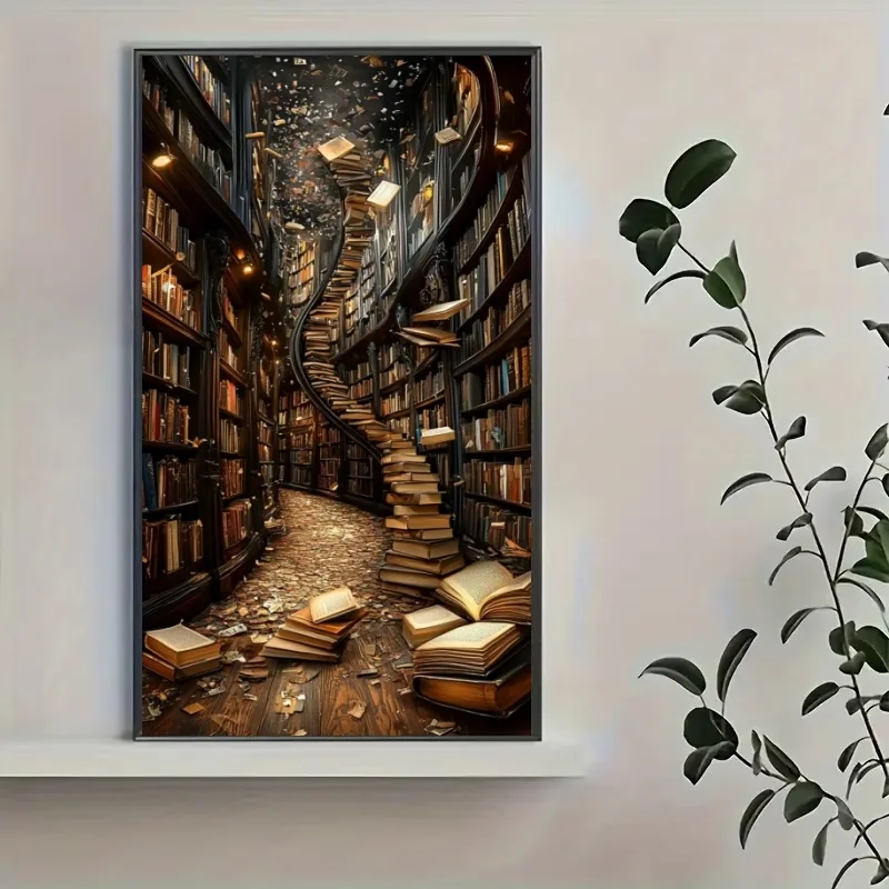 Фото Потрясающий набор для алмазной вышивки «Книжная полка с книгами», новый 2026, DIY, алмазная мозаика, животные, ручная работа, H №2